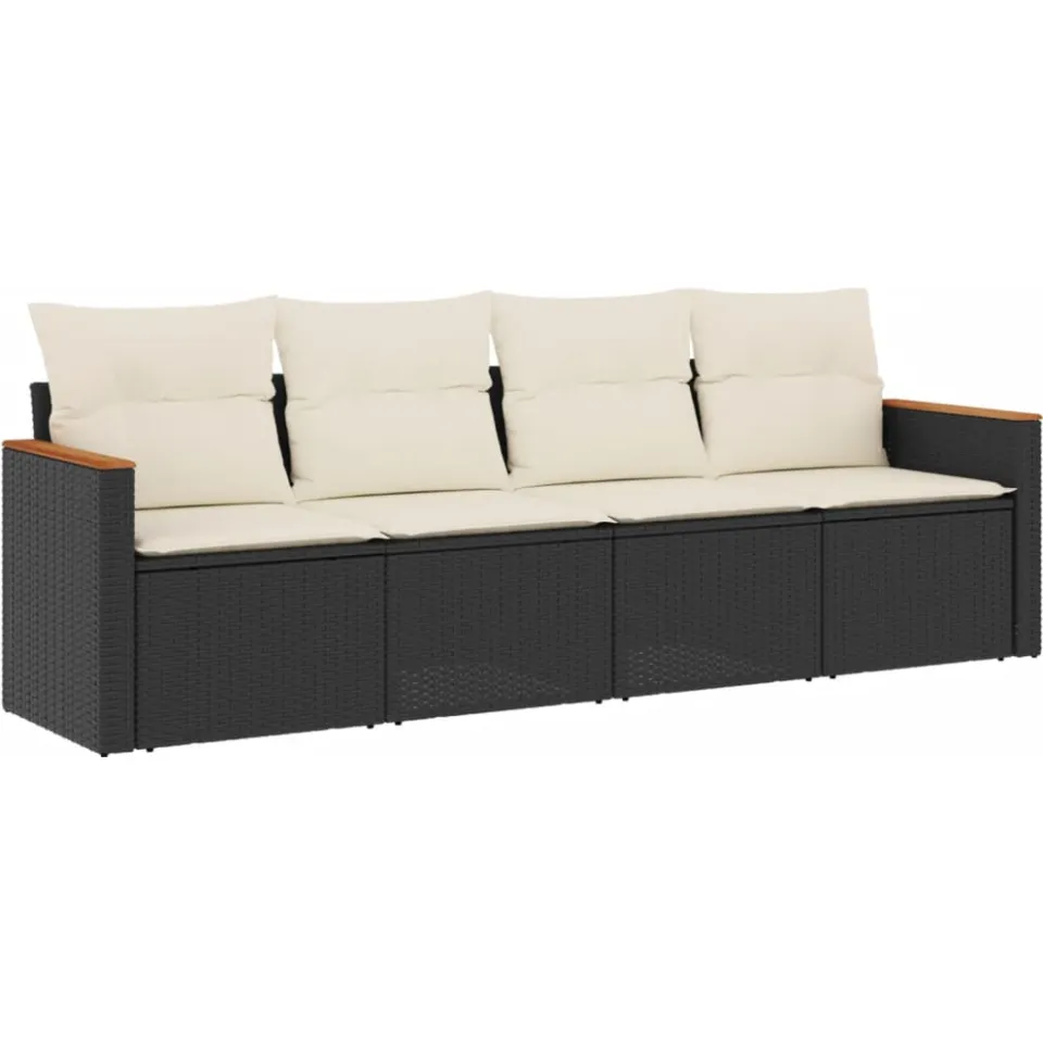 vidaXL 4-delige Loungeset met kussens poly rattan zwart