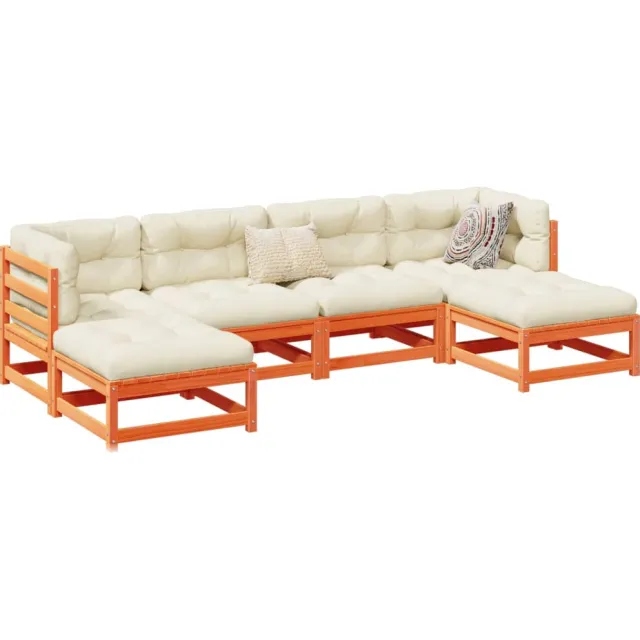 vidaXL 6-delige Loungeset met kussens massief grenenhout wasbruin