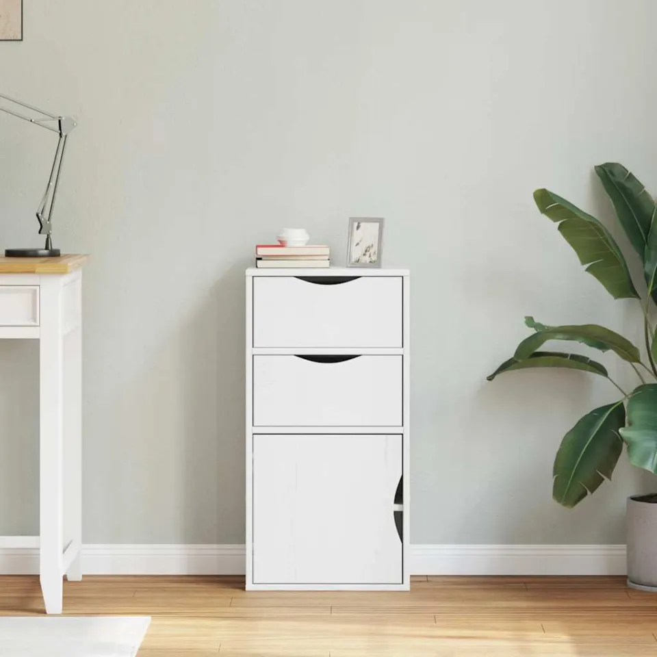 vidaXL Bijzetkast met lades ODDA wit 40x24x79 cm massief grenenhout, foto 2