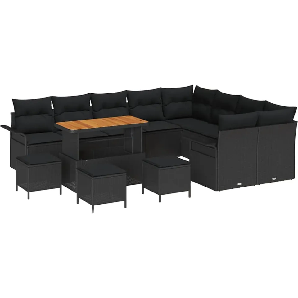 vidaXL Tuinbankenset 13 st Zwart poly rattan