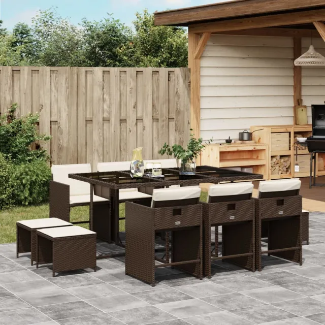 vidaXL 11-delige Tuinset met kussens poly rattan bruin, foto 2