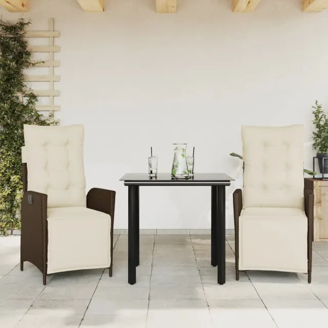 vidaXL 3-delige Tuinset met kussens poly rattan bruin, foto 2