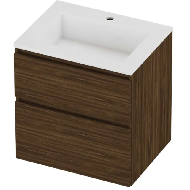 Proline Aristo Badmeubelset Polystone Elegant 1 Kraangat 60x46x62 cm Glans Wit Cabana Oak Eiken