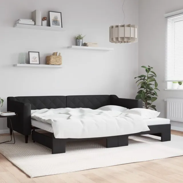 vidaXL Slaapbank met onderschuifbed 90x200 cm stof zwart