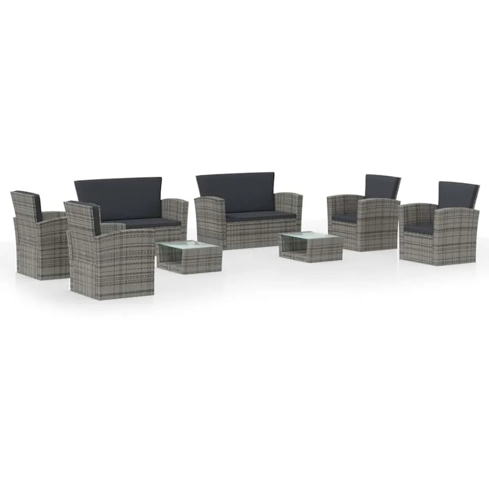 vidaXL 8-delige Loungeset met kussens poly rattan grijs, foto 3