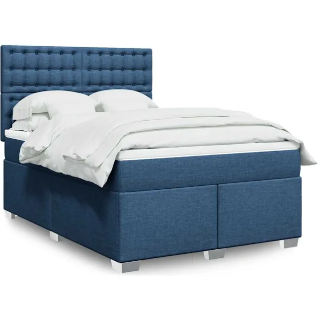 vidaXL Boxspring met matras stof blauw 140x190 cm
