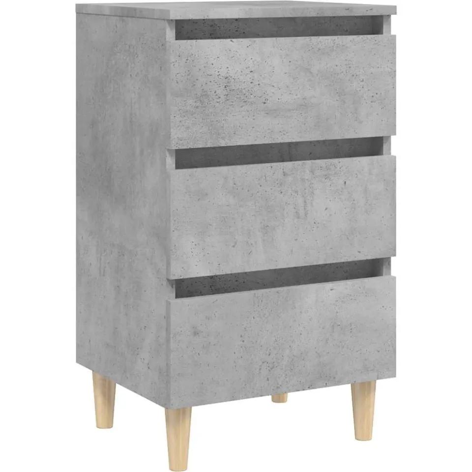 vidaXL Nachtkastje met massief houten poten 40x35x69 cm betongrijs grijs, foto 3
