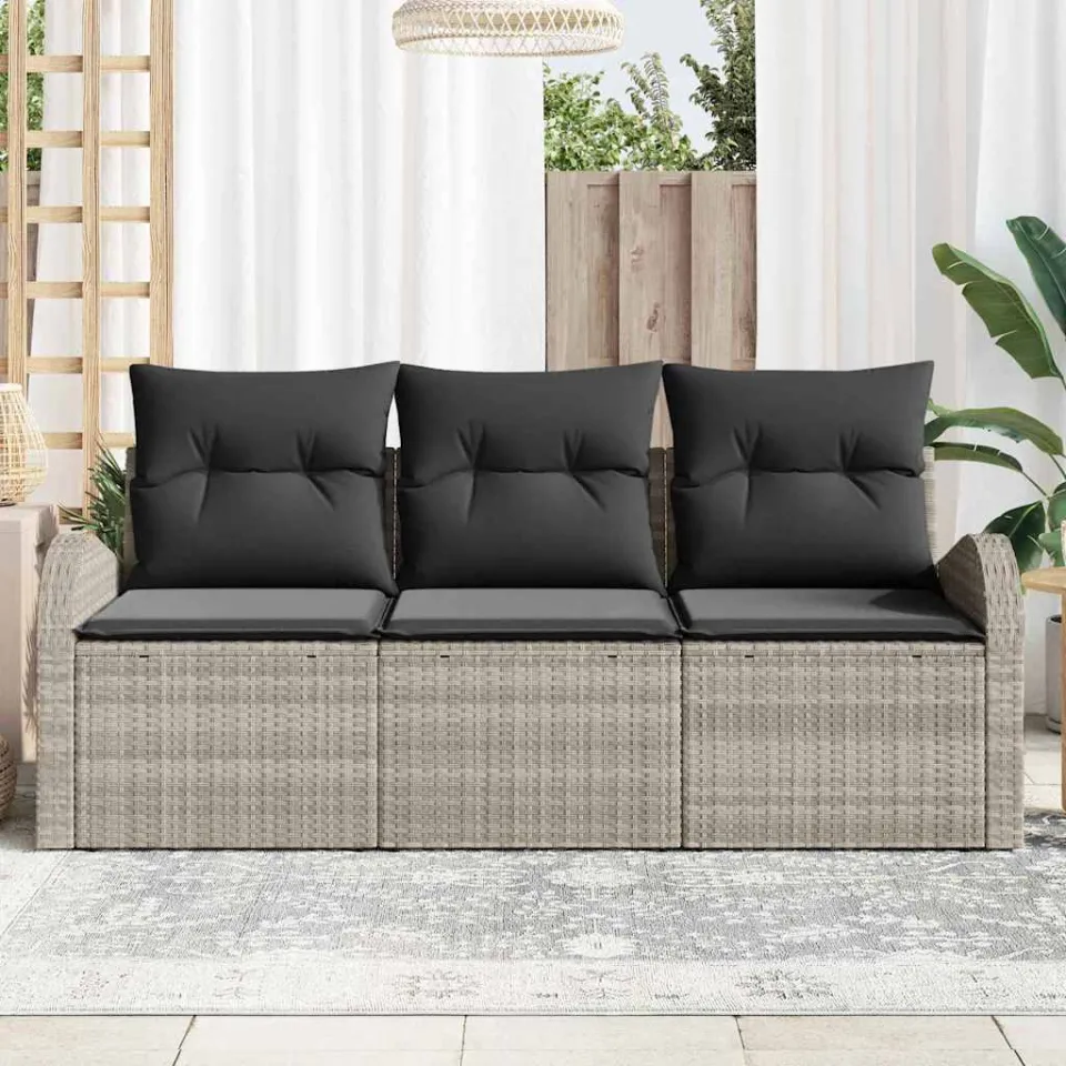 vidaXL Tuin Sofa Set met kussen 3 pcs Lichtgrijs Poly riet, foto 3