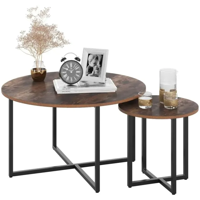 Cozy Cottage® Salontafel Set van 2 - Vintage Bijzettafels - Hout met Metalen Poten - Industrieel Design - Tafel voor Woonkamer - 80 cm & 42 cm Bruin