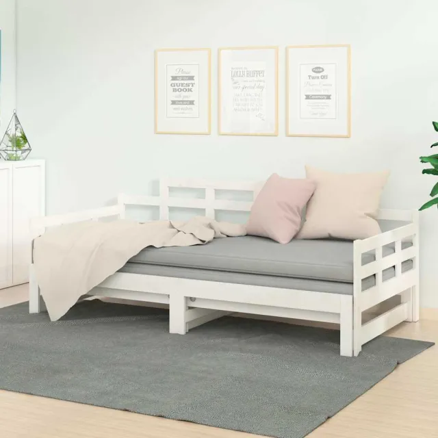 vidaXL Slaapbank uitschuifbaar massief grenenhout wit 80x200 cm