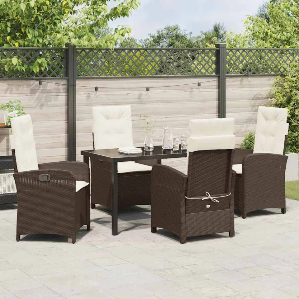 vidaXL Tuin eettafelset 5 st Bruin poly rattan, foto 3