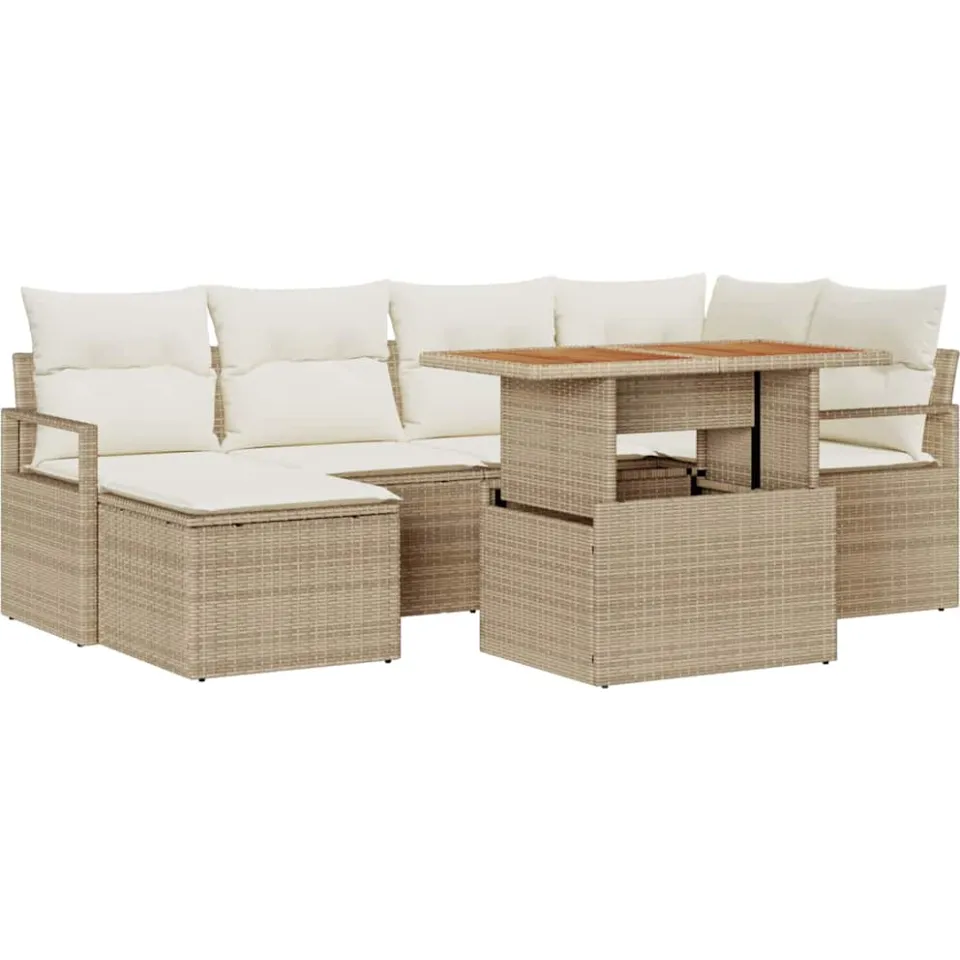 vidaXL Tuinbankenset 7 st Beige poly rattan, foto 4
