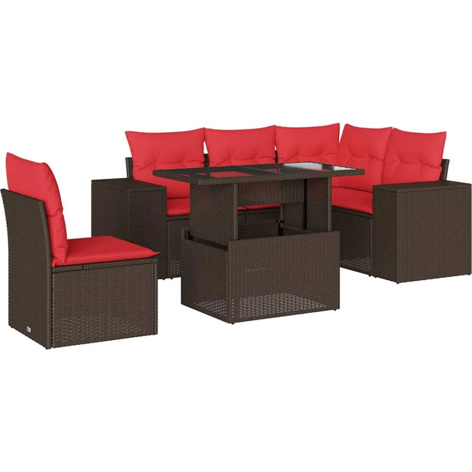vidaXL 6-delige tuinbankset met kussens, bruin polyrotan, foto 3