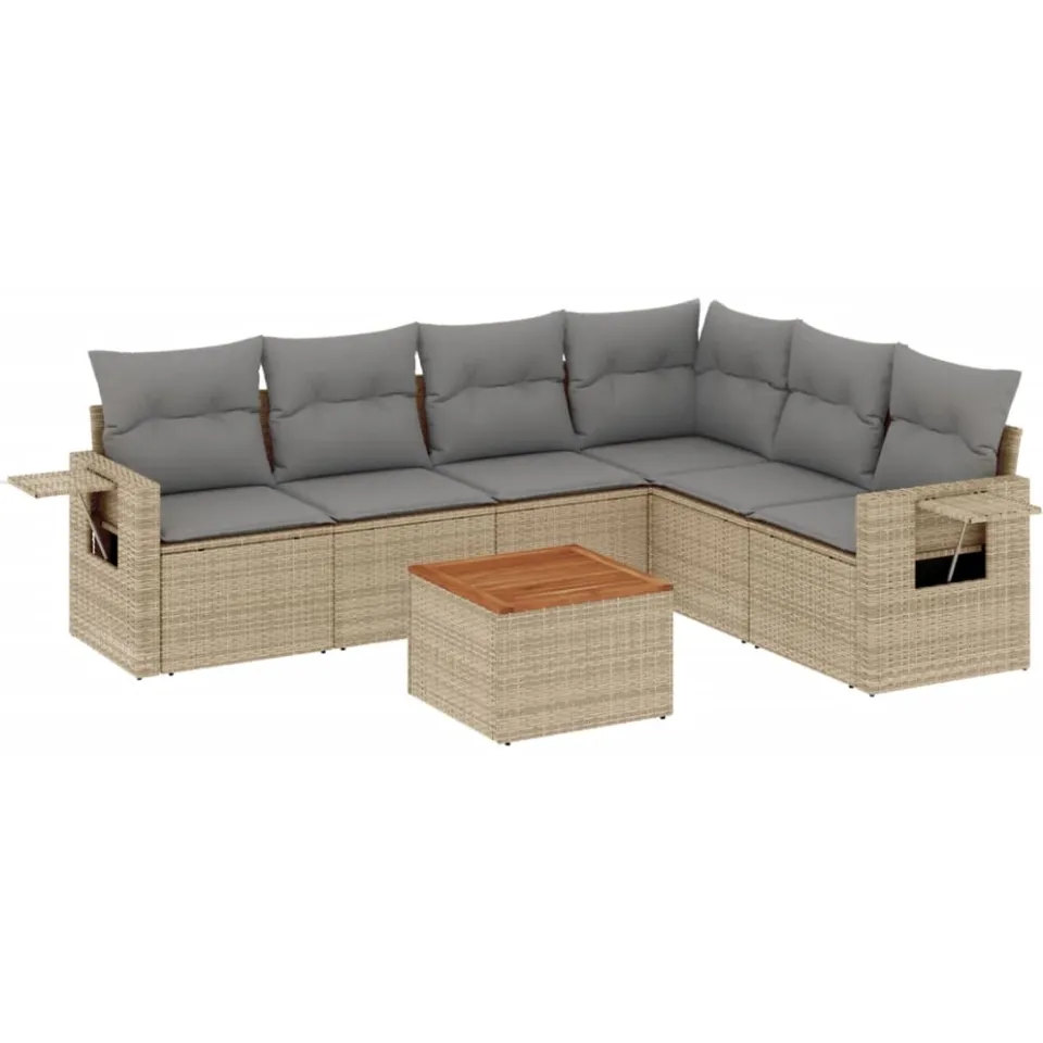 vidaXL 7-delige Loungeset met kussens poly rattan gemengd beige, foto 3