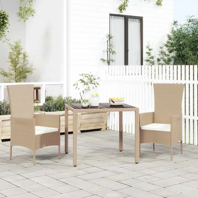 vidaXL Tuintafel met glazen blad poly rattan en gehard glas beige, foto 2