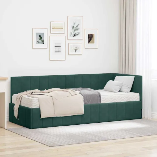 vidaXL Hoekbedframe met Matras 2 st Donkergroen 80 x 200 cm Fluweel