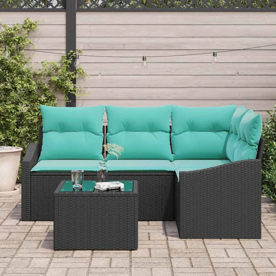 vidaXL Bankstel 5 st Zwart poly rattan, foto 3