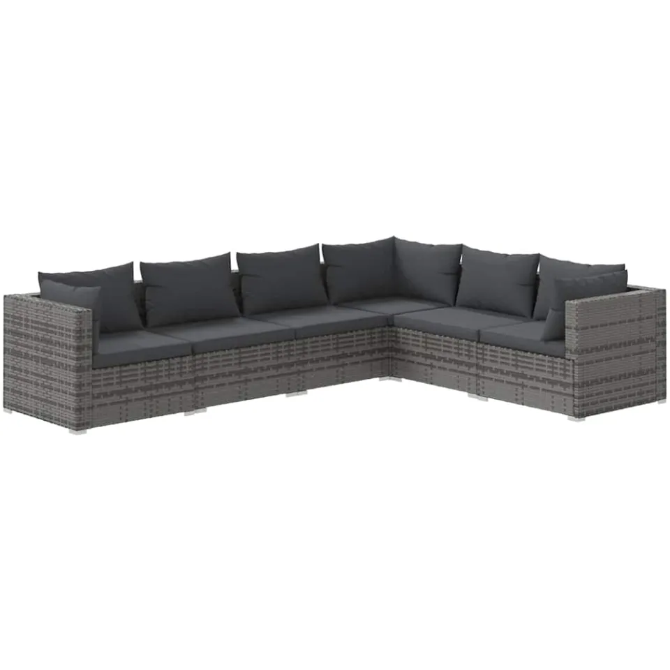 vidaXL 6-delige Loungeset met kussens poly rattan grijs, foto 4
