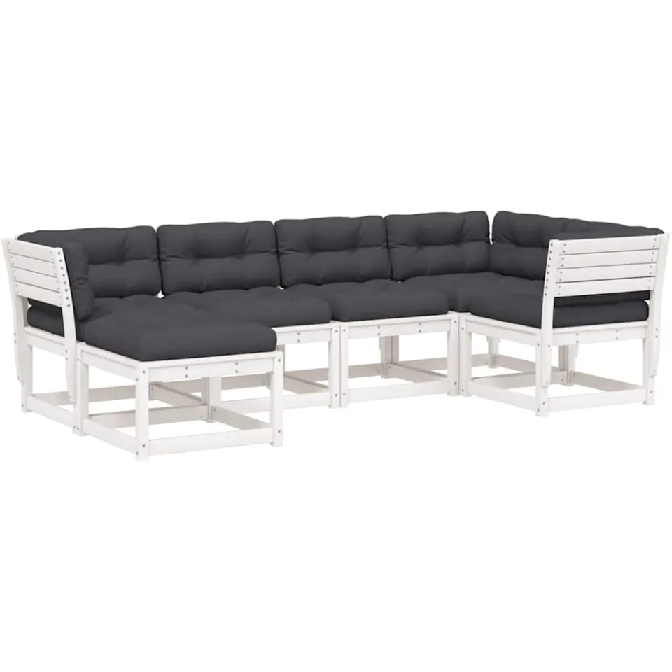 vidaXL 6-delige Loungeset met kussens massief grenenhout wit
