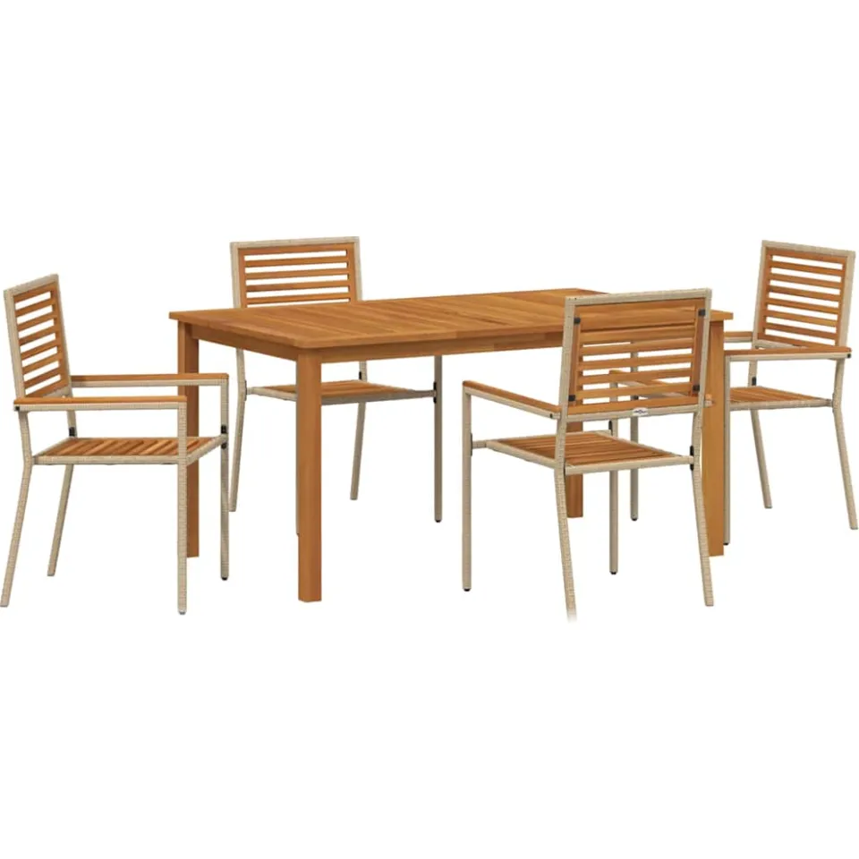 vidaXL Tuin eettafelset 5 st Beige Massief Acaciahout