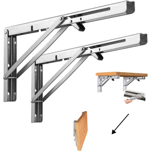 2 stuks opvouwbare plankbeugel 400 mm/16 inch, RVS wandplank, opvouwbare beugels voor magnetron, camper-accessoirebeugel, stalen opvouwbare console, camper-accessoires 80 kg draagvermogen - Cyslmuk