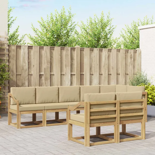 vidaXL Buiten bankenset 8 st 8-zits Wit en Beige Massief Acaciahout