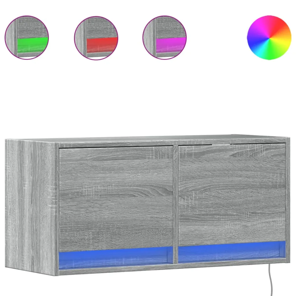 vidaXL Tv-wandmeubel met LED 80x31x35 cm grijs sonoma eikenkleurig, foto 3