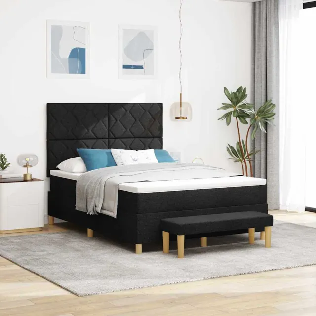 vidaXL Boxspring bed met kussen met hoofdeinde Zwart 200 x 140 cm Stof