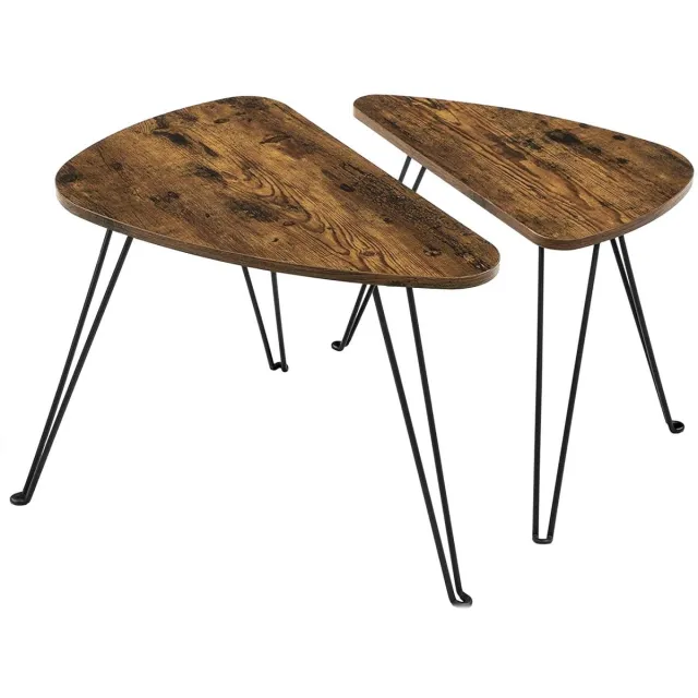 BEGRYF Set van 2 Bijzettafels - Rustiek Bruin - Organische Vorm - 60x38x47,5 cm / 52x31,5x42,5 cm - Hairpin Poten - Industrieel Design Rustiekbruin, Zwart