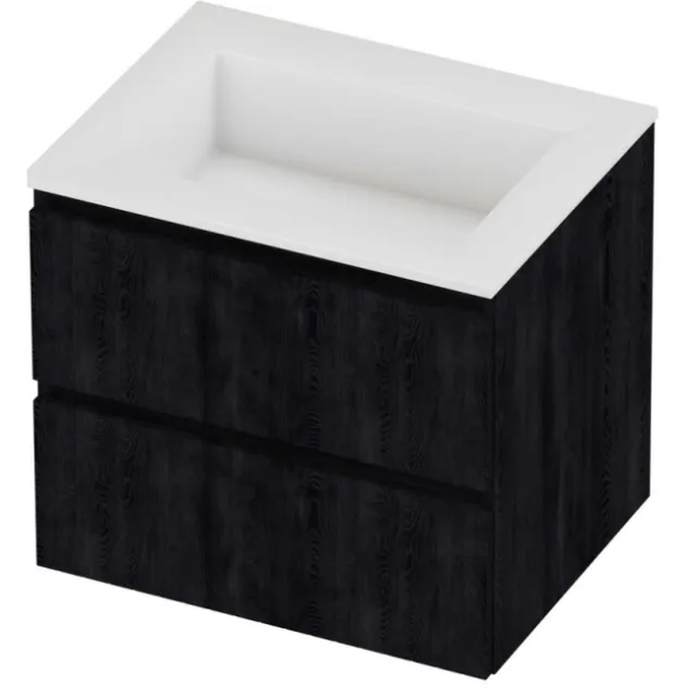 Proline Aristo Badmeubelset Polystone Elegant Zonder Kraangat 60x46x54 cm Glans Wit Charcoal Oak Eiken