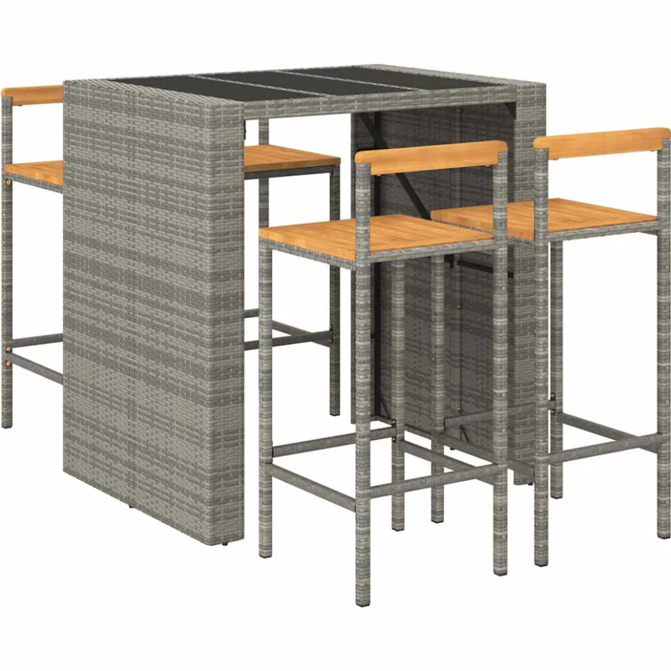 vidaXL 5-delige Tuinbarset poly rattan en massief acaciahout grijs, foto 3
