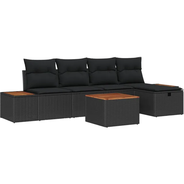 vidaXL Tuinbankenset 6 st Zwart poly rattan