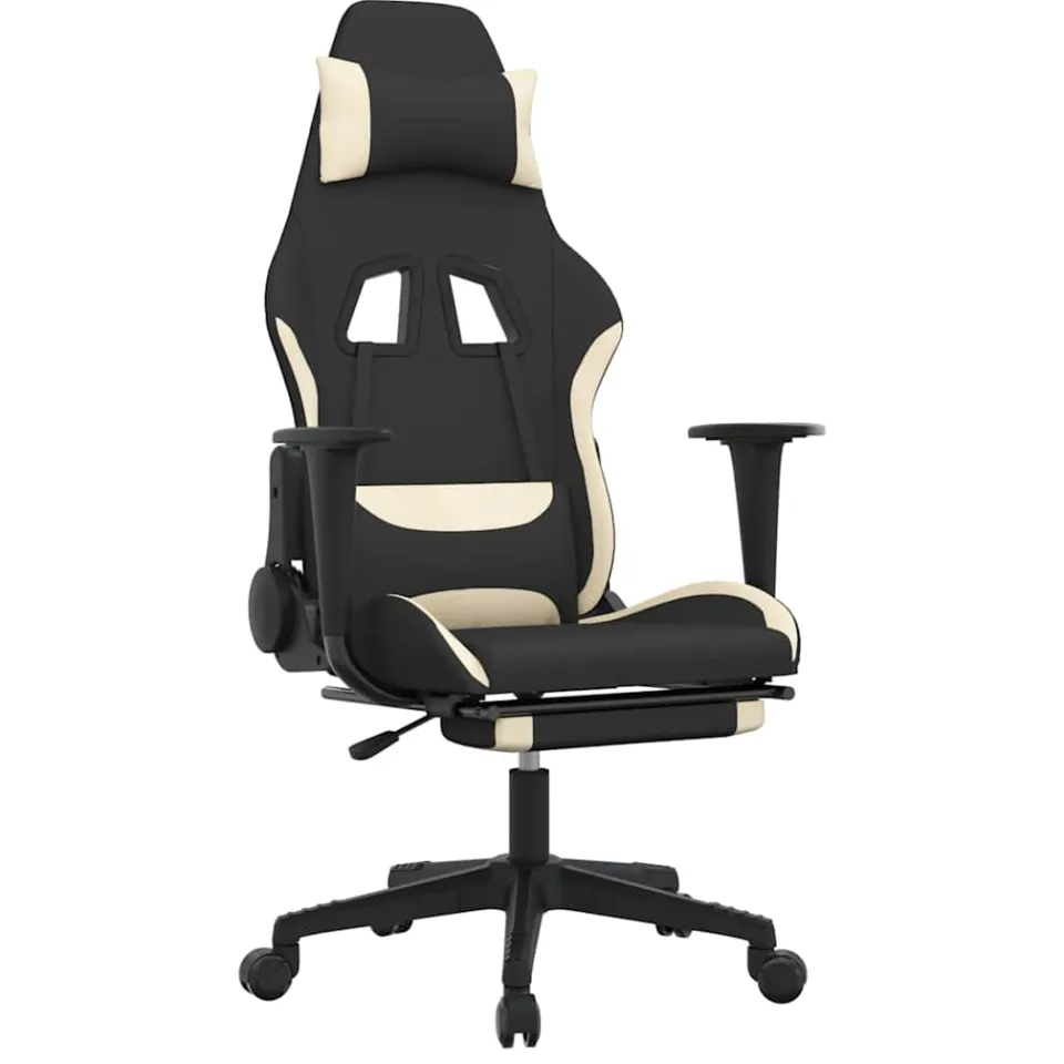 vidaXL Gamestoel met voetensteun en massagefunctie stof zwart en rood, foto 3