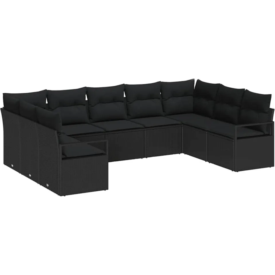 vidaXL Tuinbankenset 9 st Zwart poly rattan