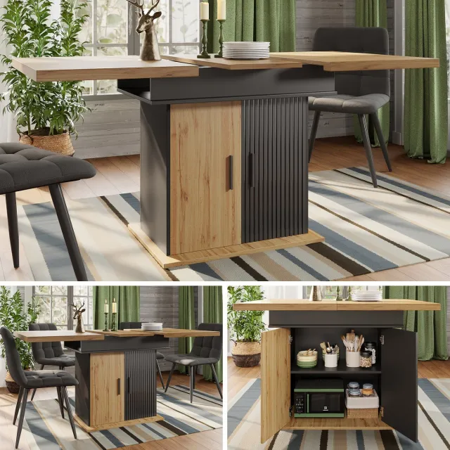 Clruro Eettafel - 110-140×80 cm - Telescooptisch Uittrekbaar - Retro Stijl, Voor 4-6 Personen - MDF - Wit Zwart, naturel