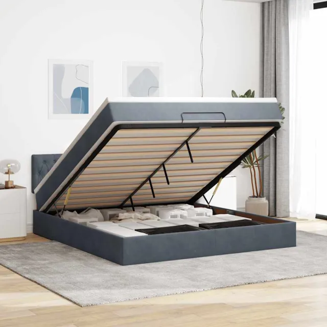 vidaXL Ottoman bed met matras en LED's 160x200cm fluweel donkergrijs grijs