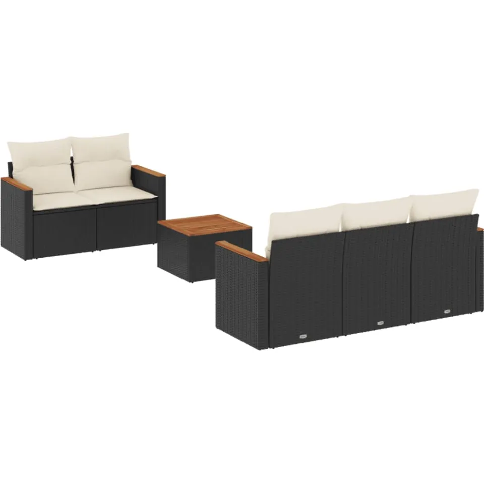 vidaXL 6-delige Loungeset met kussens poly rattan zwart