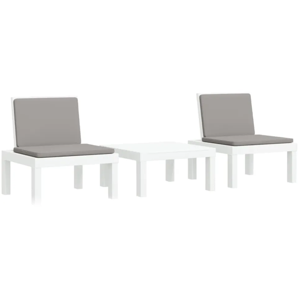 vidaXL 3-delige Loungeset met kussens PP wit