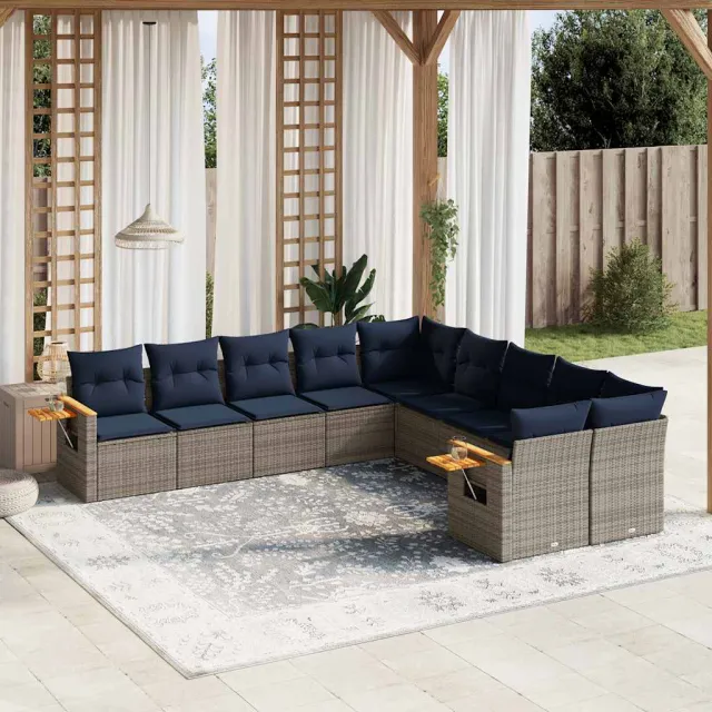 vidaXL 10-delige Loungeset met kussens poly rattan grijs, foto 2
