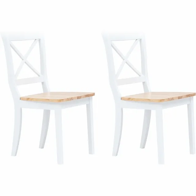 vidaXL Eetkamerstoelen 2 st massief rubberwood naturel en wit
