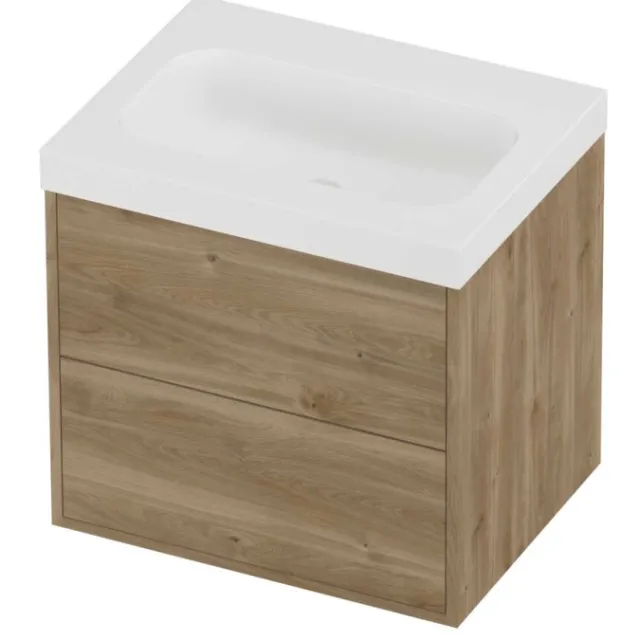 Proline Haga Badmeubelset Polystone Mezza 2 Laden 60x46x58 cm Mat White Cider Oak Eiken