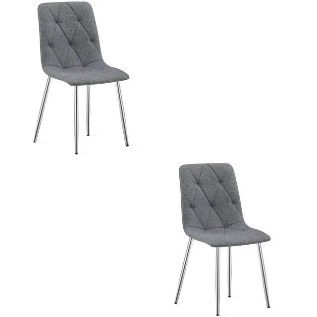 LEOBERT LIBRA Eetkamerstoelen – Set van 2 – Grijs Stof – Metalen Poten – Comfortabele Gestoffeerde Zitting – Modern Design – Voor Woonkamer, Keuken en Eetkamer – Max. 110 kg per Stoel