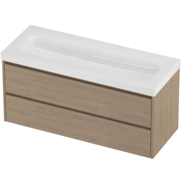 Proline Haga Badmeubelset Polystone Mezza Enkel 120x46x58 cm Glans Wit Ideal Oak Eiken