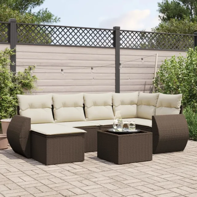 vidaXL 7-delige Loungeset met kussens poly rattan bruin