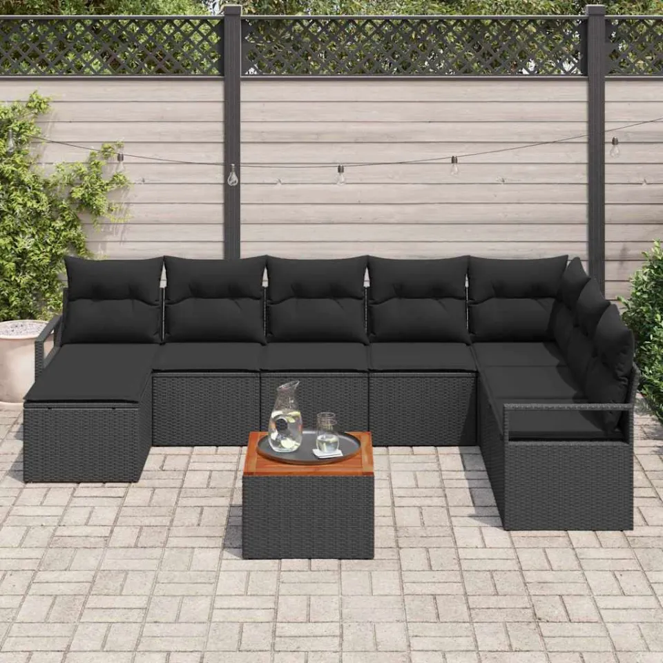 vidaXL Tuinbankenset 9 st Zwart poly rattan, foto 3