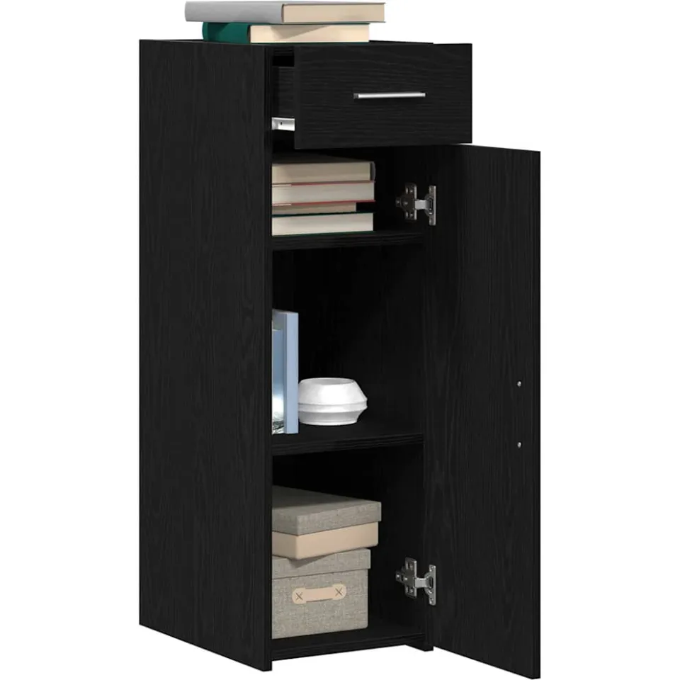 vidaXL Dressoir met lade Zwart Eiken 30 x 42,5 x 93 cm
