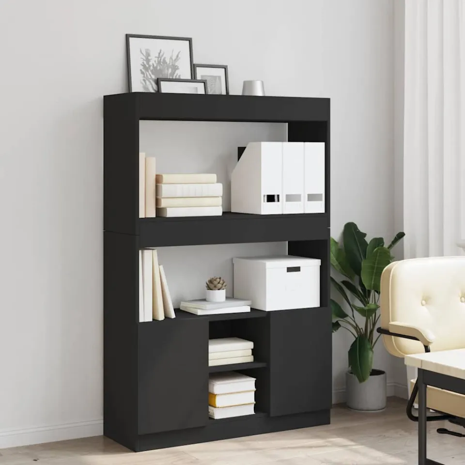 vidaXL Hoge kast 92x33x140 cm bewerkt hout zwart, foto 3