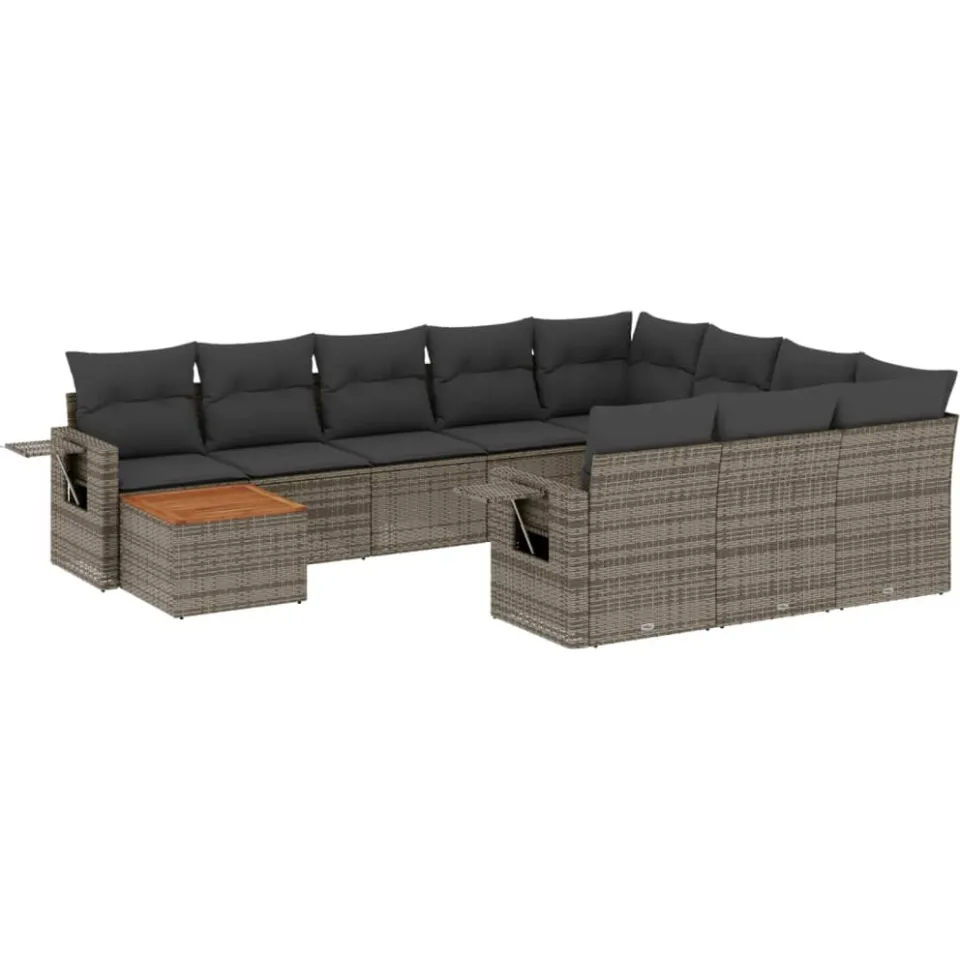 vidaXL 11-delige Loungeset met kussens poly rattan grijs, foto 3