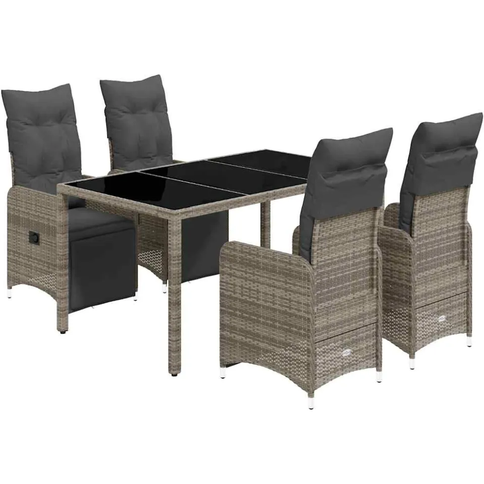 vidaXL 5-delige Bistroset met kussens poly rattan grijs, foto 3