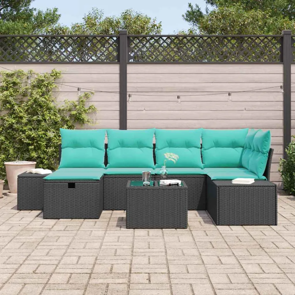 vidaXL Bankstel 3 st poly rattan zwart, foto 2